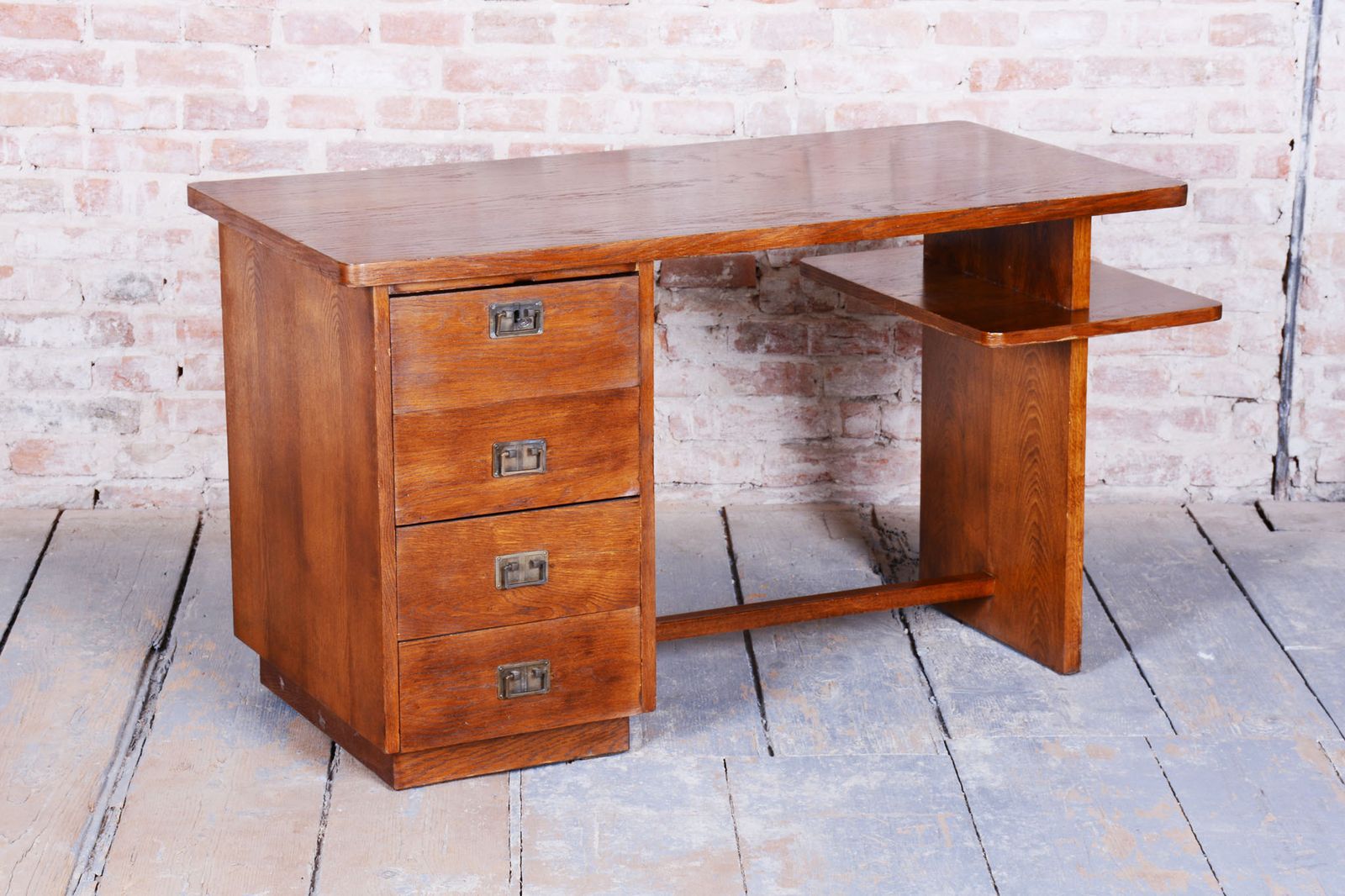 1500.0 Restored Art Deco Writing Desk, J. Halabala, Up Zavody, Oak, Beech, Czech, 1930s photo