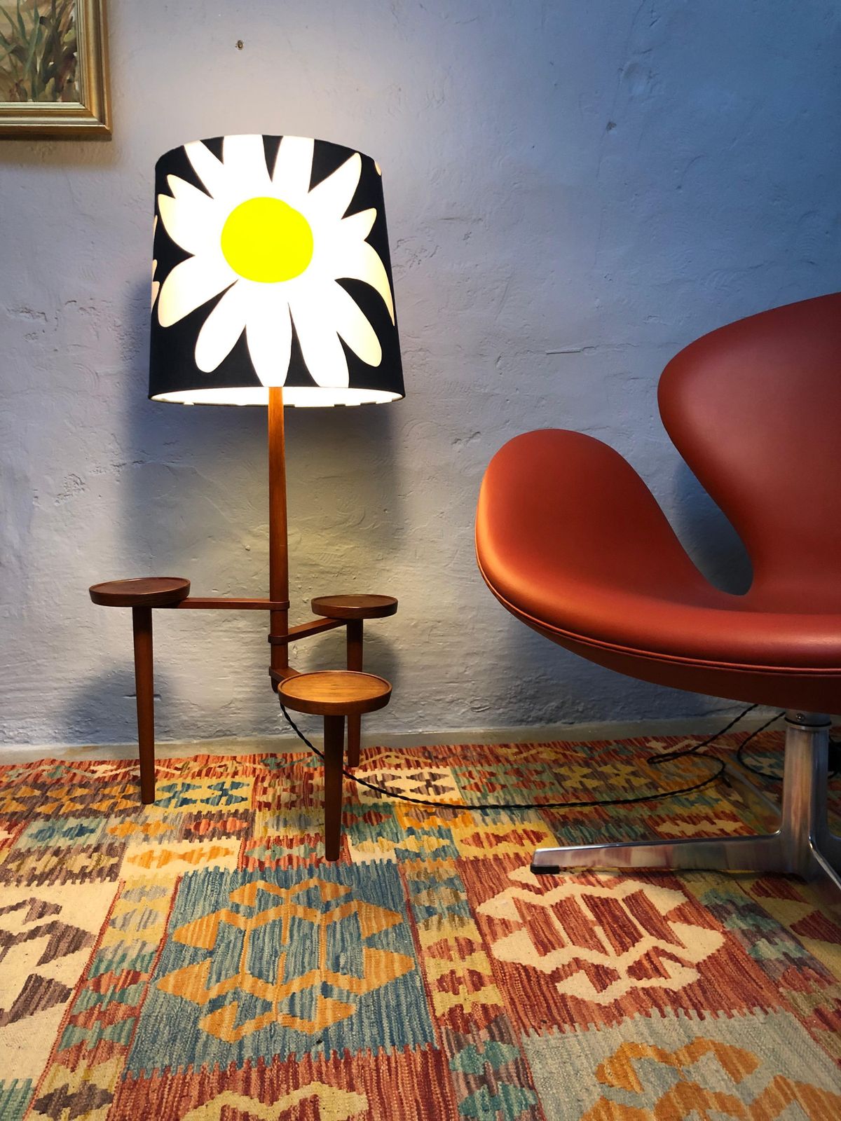 Vintage Teak Floor Lamp With Maija Isola Lamp Shade photo Lighting