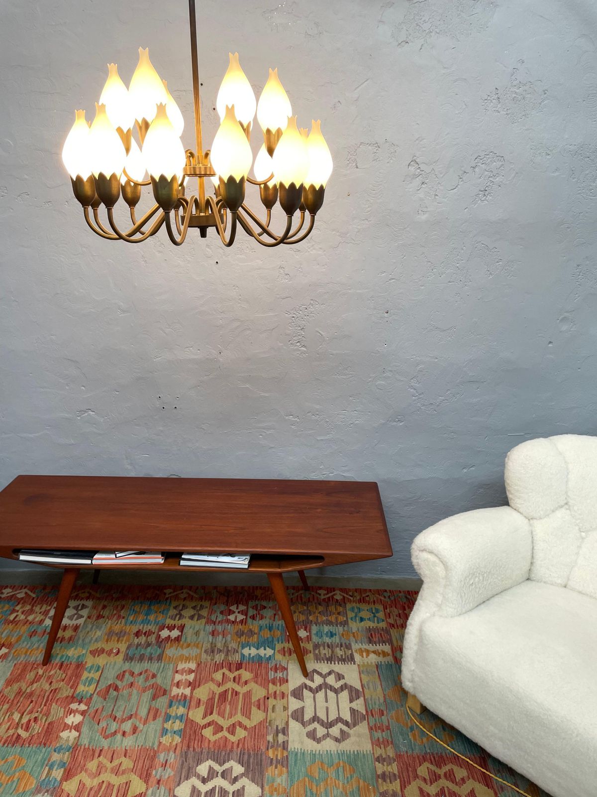 A Mid Century 18 Arm Tulip Pendant Chandelier By Fog And Mørup Of Denmark photo furniture