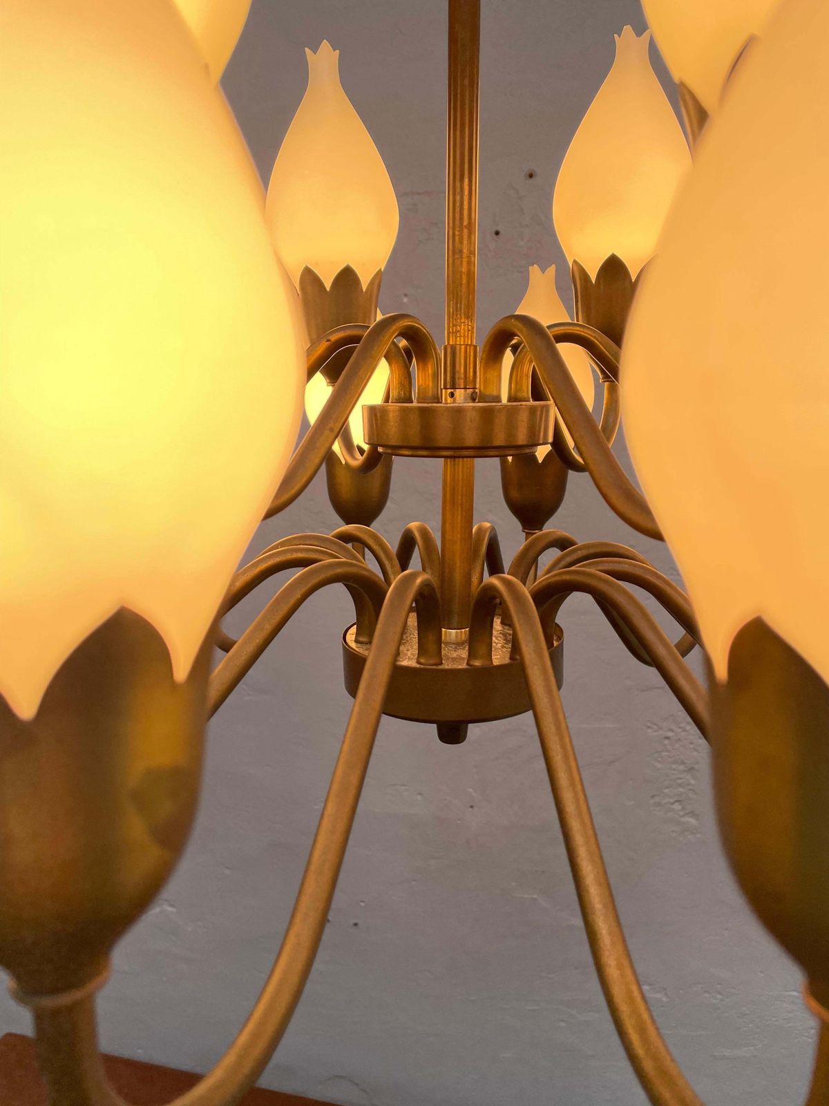 A Mid Century 18 Arm Tulip Pendant Chandelier By Fog And Mørup Of Denmark photo buy