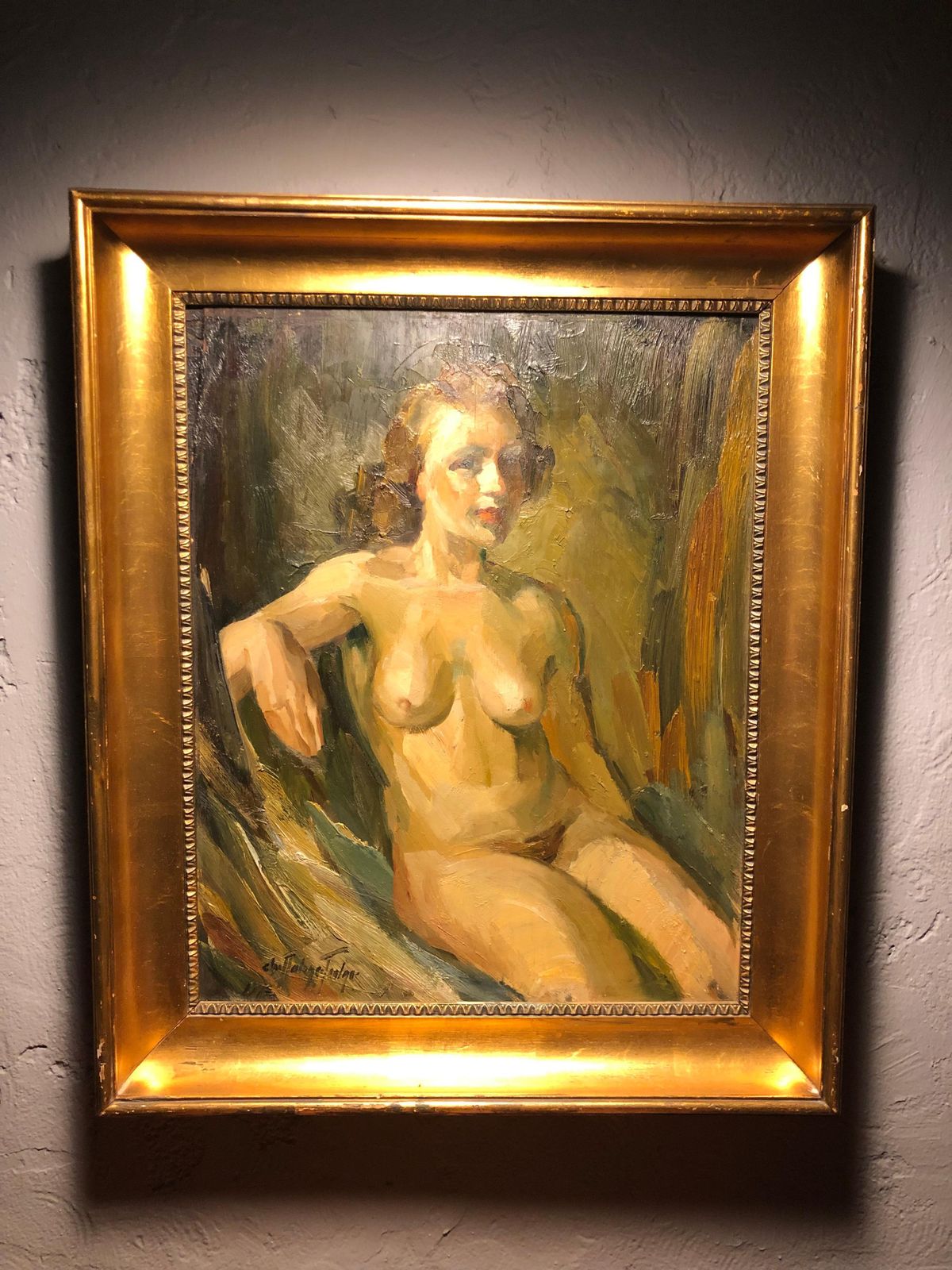 581.0 Nude Oil On Board Portrait By Christian Aabye Tage Of A Sitting Woman photo