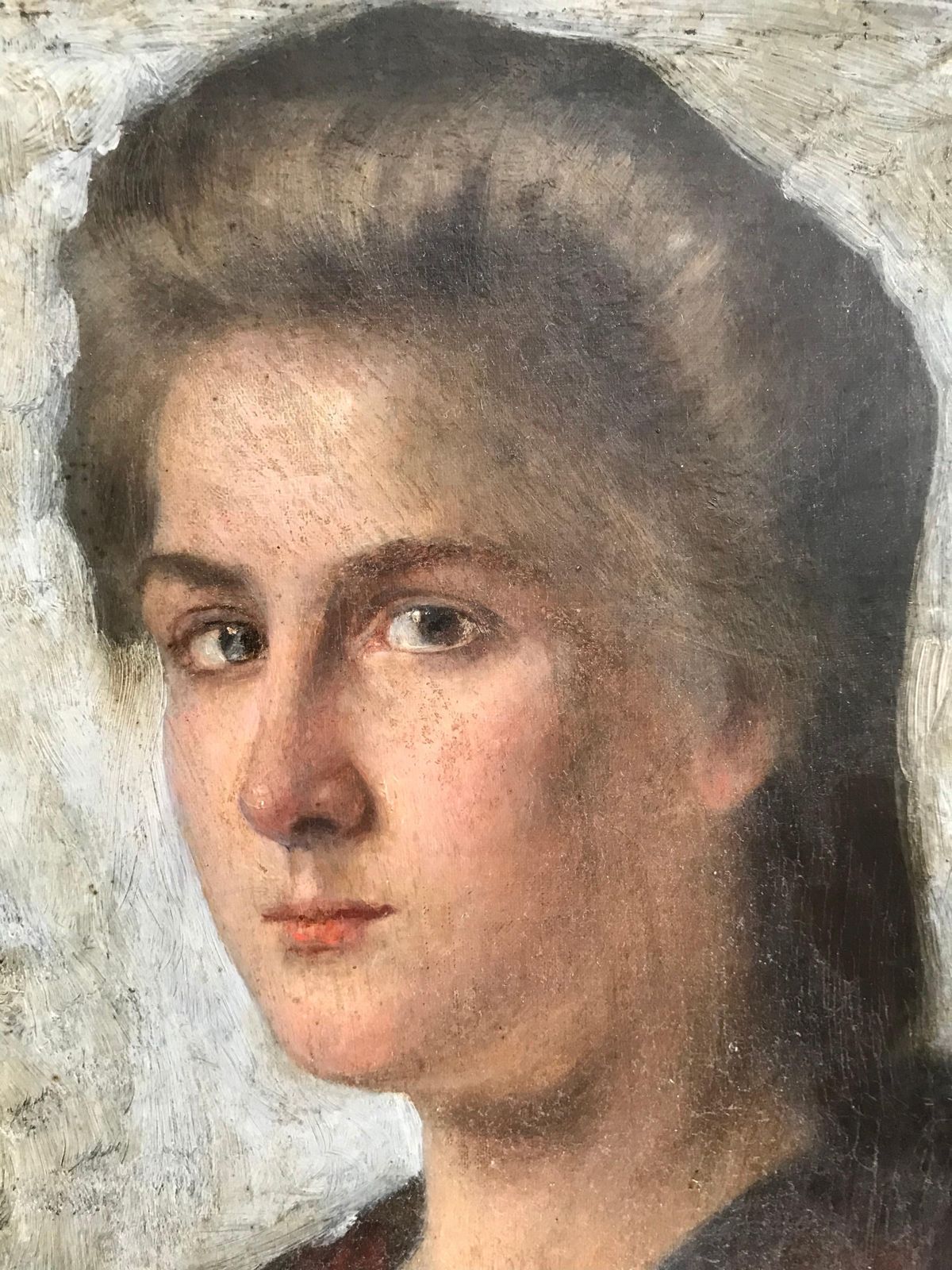 Striking Oil On Canvas Portrait Of A Young Lady photo for sale