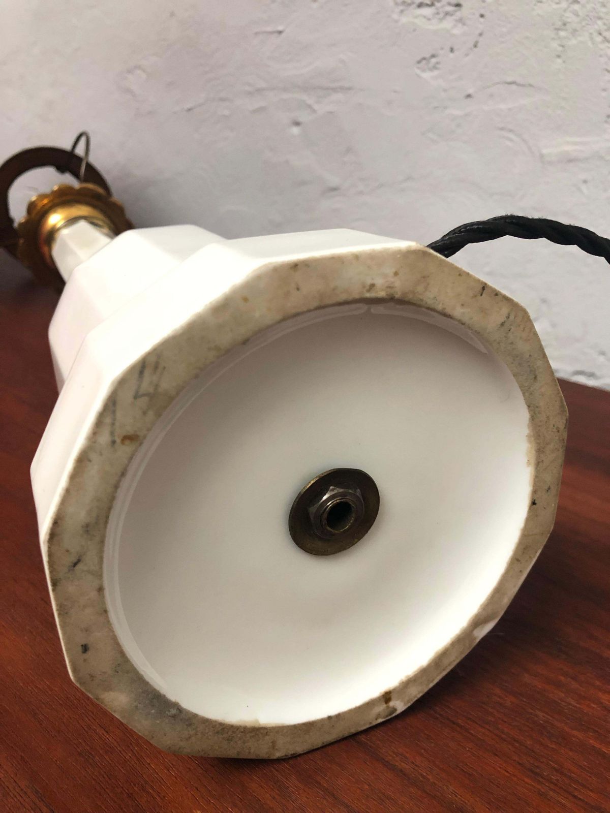 616.0 Large Antique Heiberg Ceramic Electrified Oil Table Lamp photo