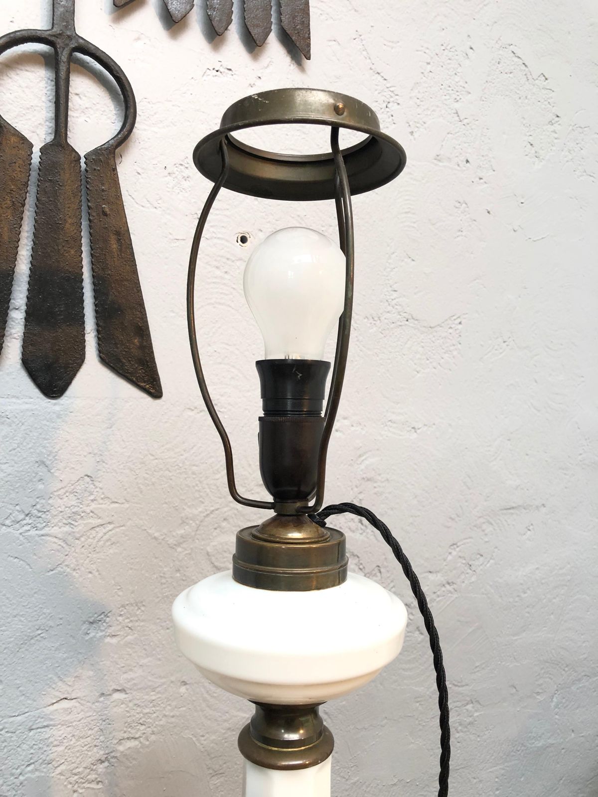 Large Antique Heiberg Porcelain Oil/Electric Table Lamp photo vinterior