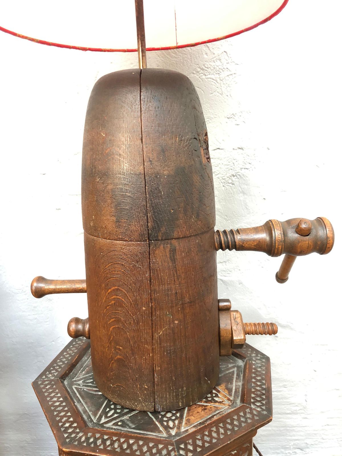 Truly Stunning Antique Wooden Hat Stretcher Stand Table Lamp photo for sale