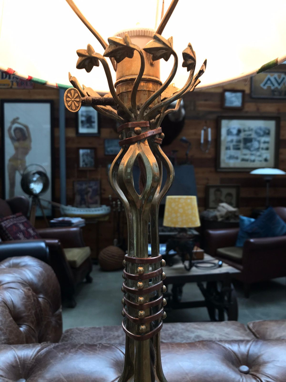Large Antique Brass Table Lamp In The Manner Of Was Benson photo furniture