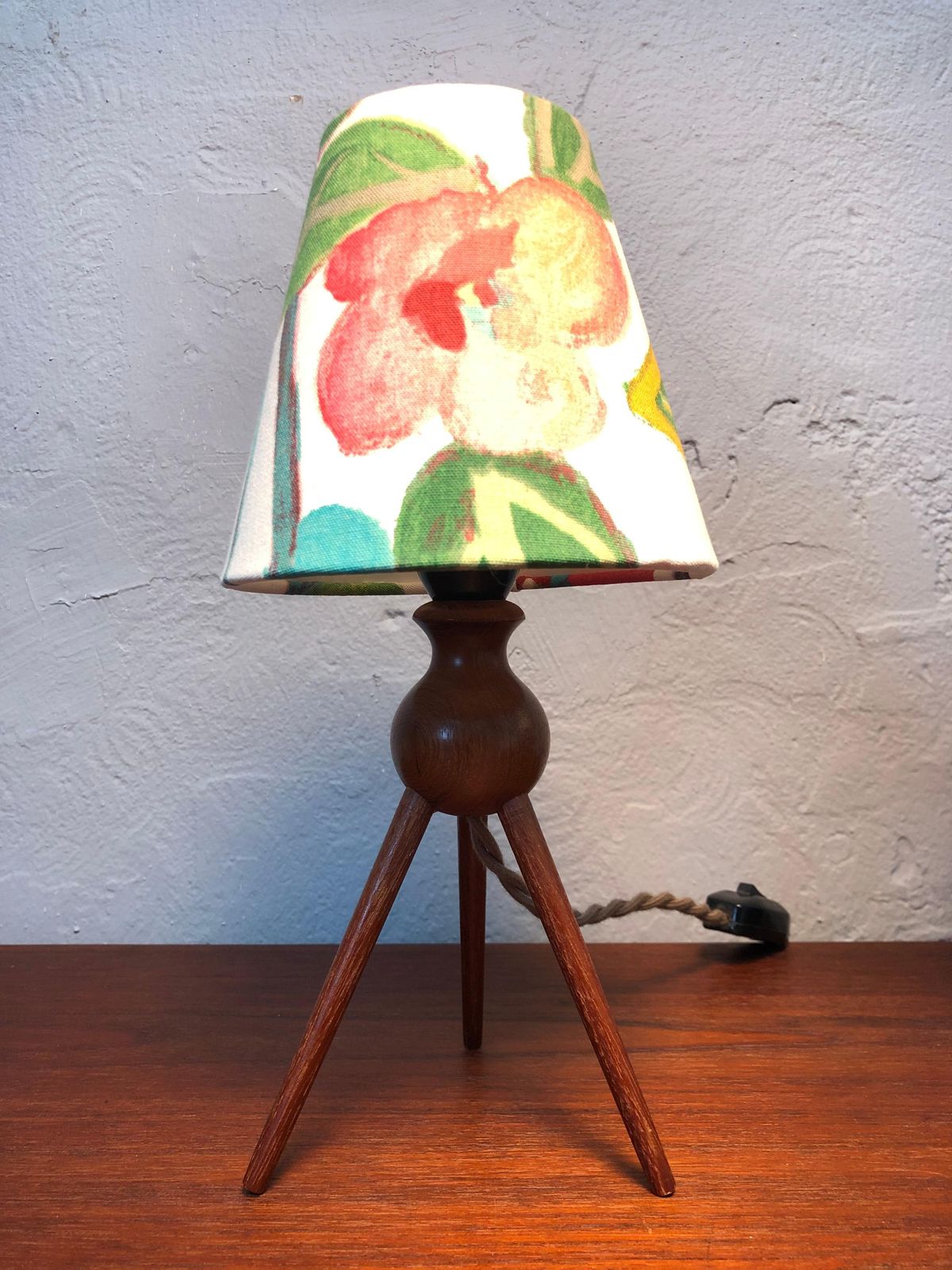 A Vintage Pair Of Danish Mid Century Modern Teak Table Lamps Shades Included photo for sale