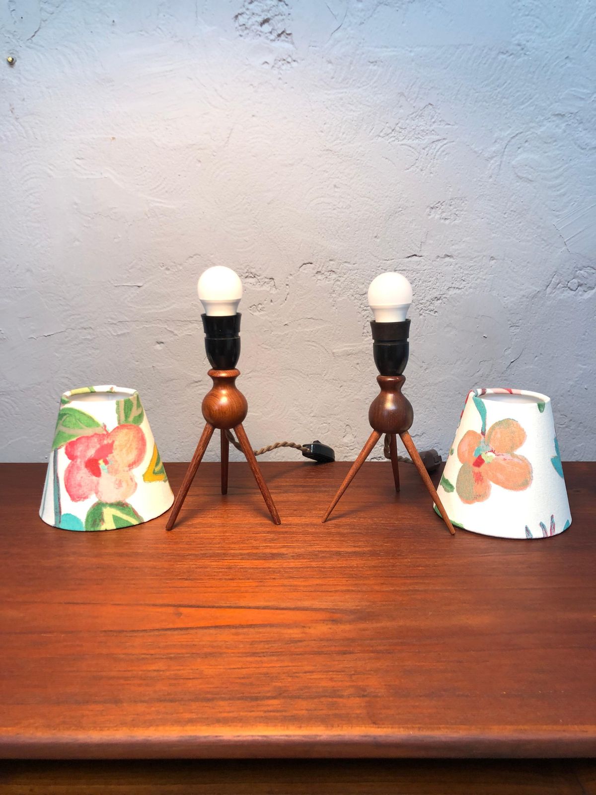 photo furniture A Vintage Pair Of Danish Mid Century Modern Teak Table Lamps Shades Included