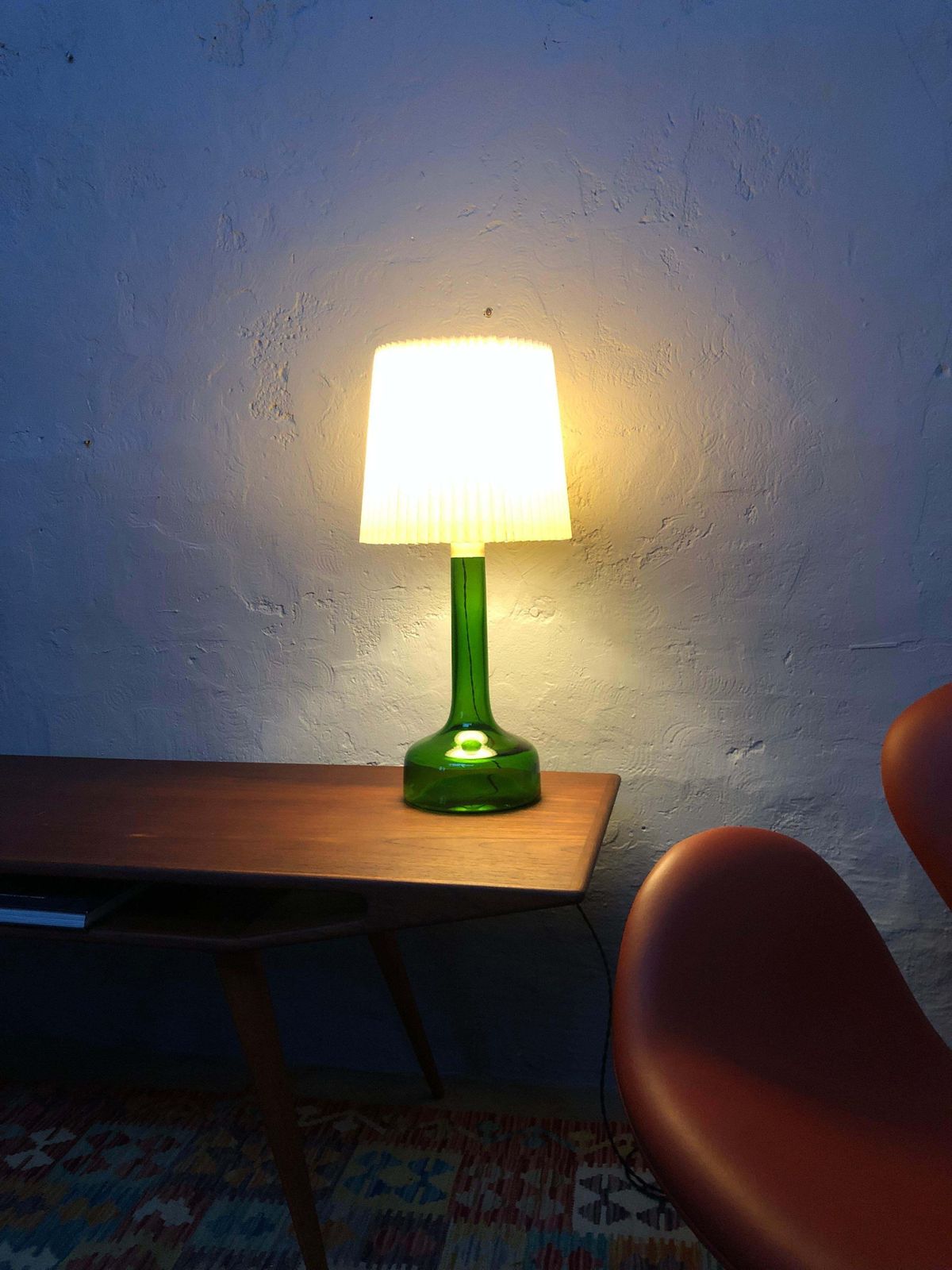 Vintage Green Glass Table Lamp By Biilman Petersen For Le Klint / Holmegaard photo for sale
