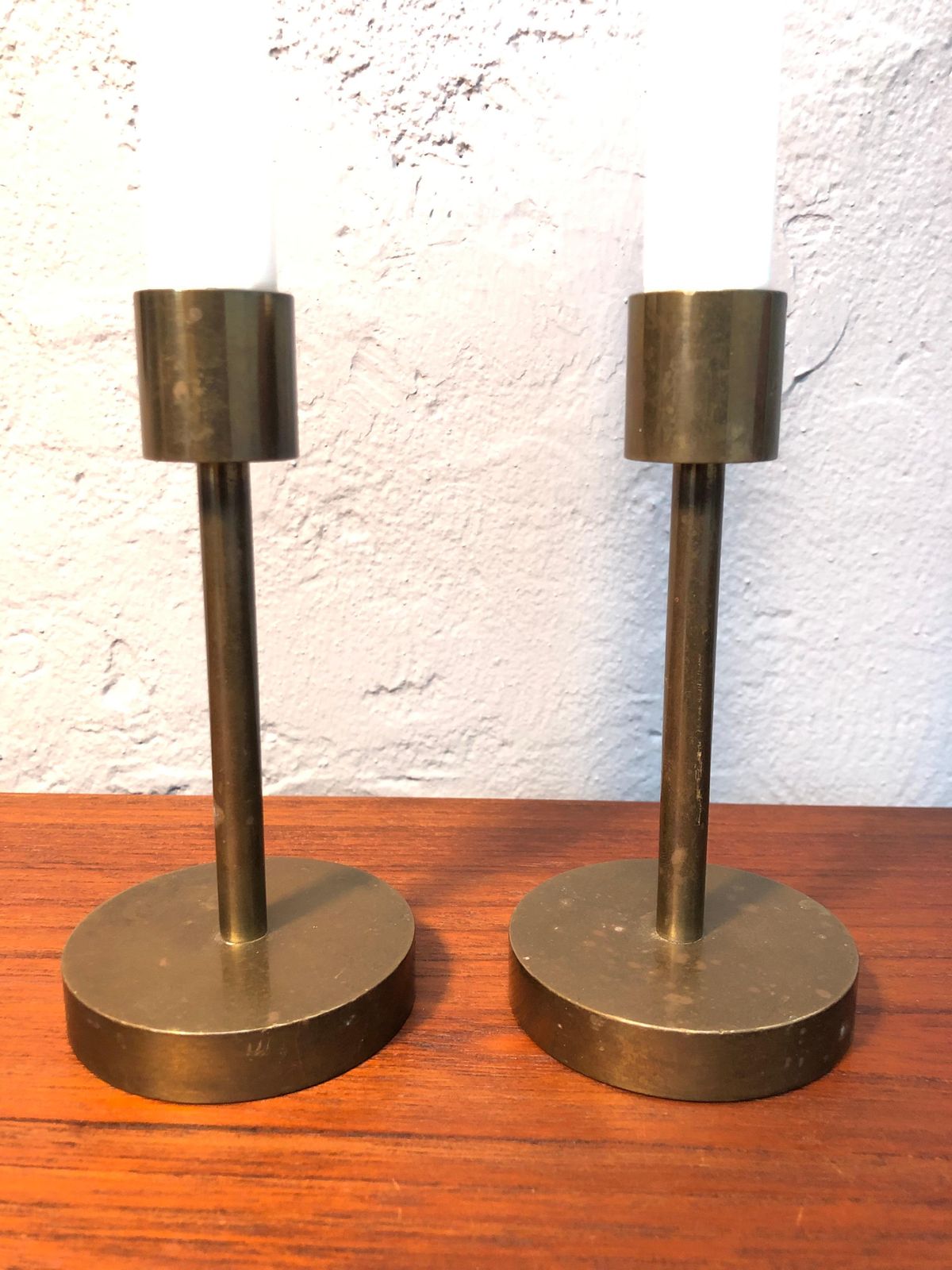 Pair Of Mid Century Danish Brass Candle Holders photo Home Decor