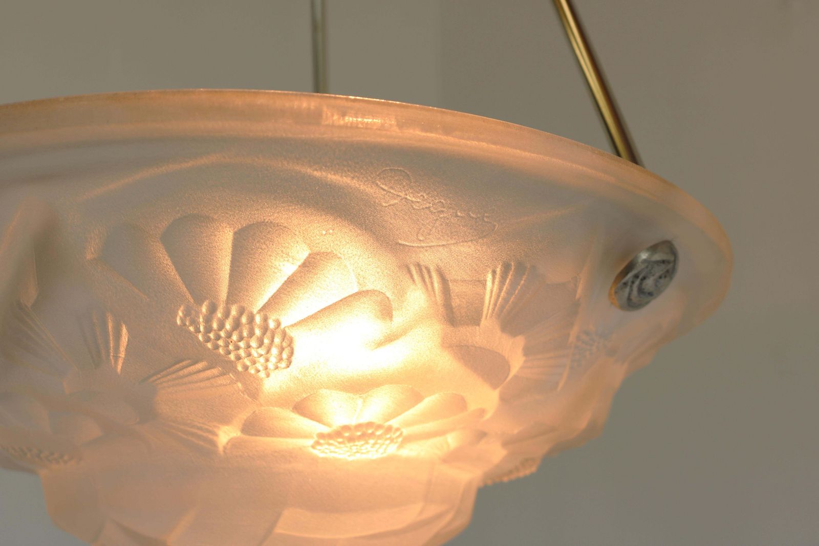 photo vinterior Art Deco Hanglamp / Kroonluchter Van David Gueron Degue, 1930, Matglas Wit