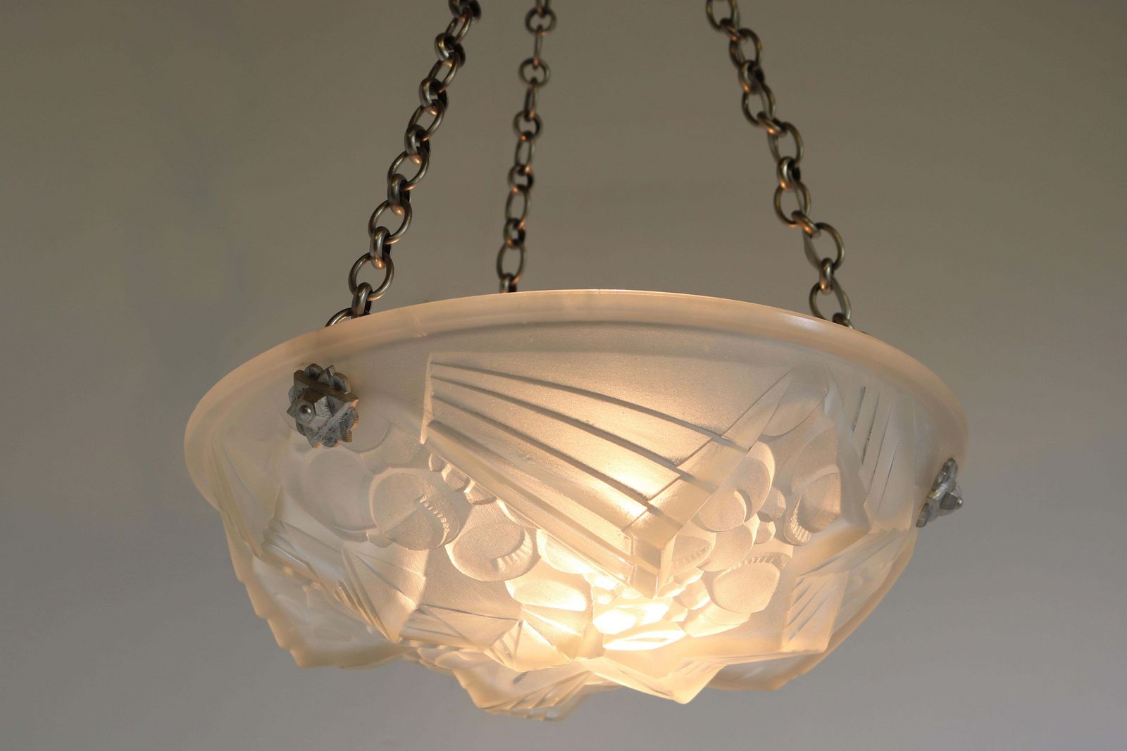 French Antique Art Deco Pendant Light Chandelier By Mouynet Design 1920 White photo furniture