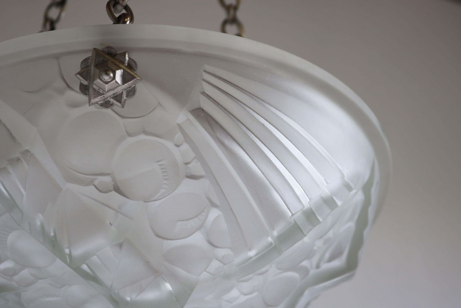 French Antique Art Deco Pendant Light Chandelier By Mouynet Design 1920 White photo Lighting