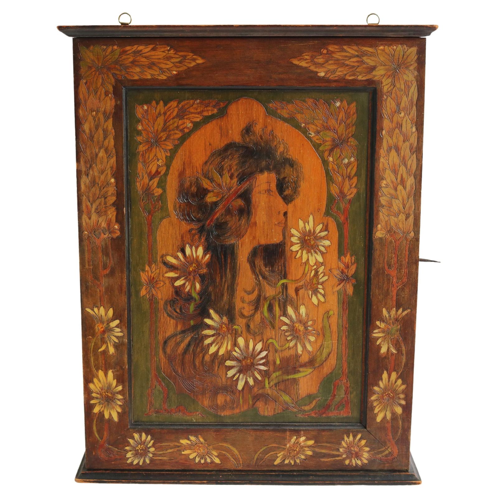 French Art Nouveau Wall / Hanging Cabinet Attributed To Alphonse Mucha 1900 Wood
