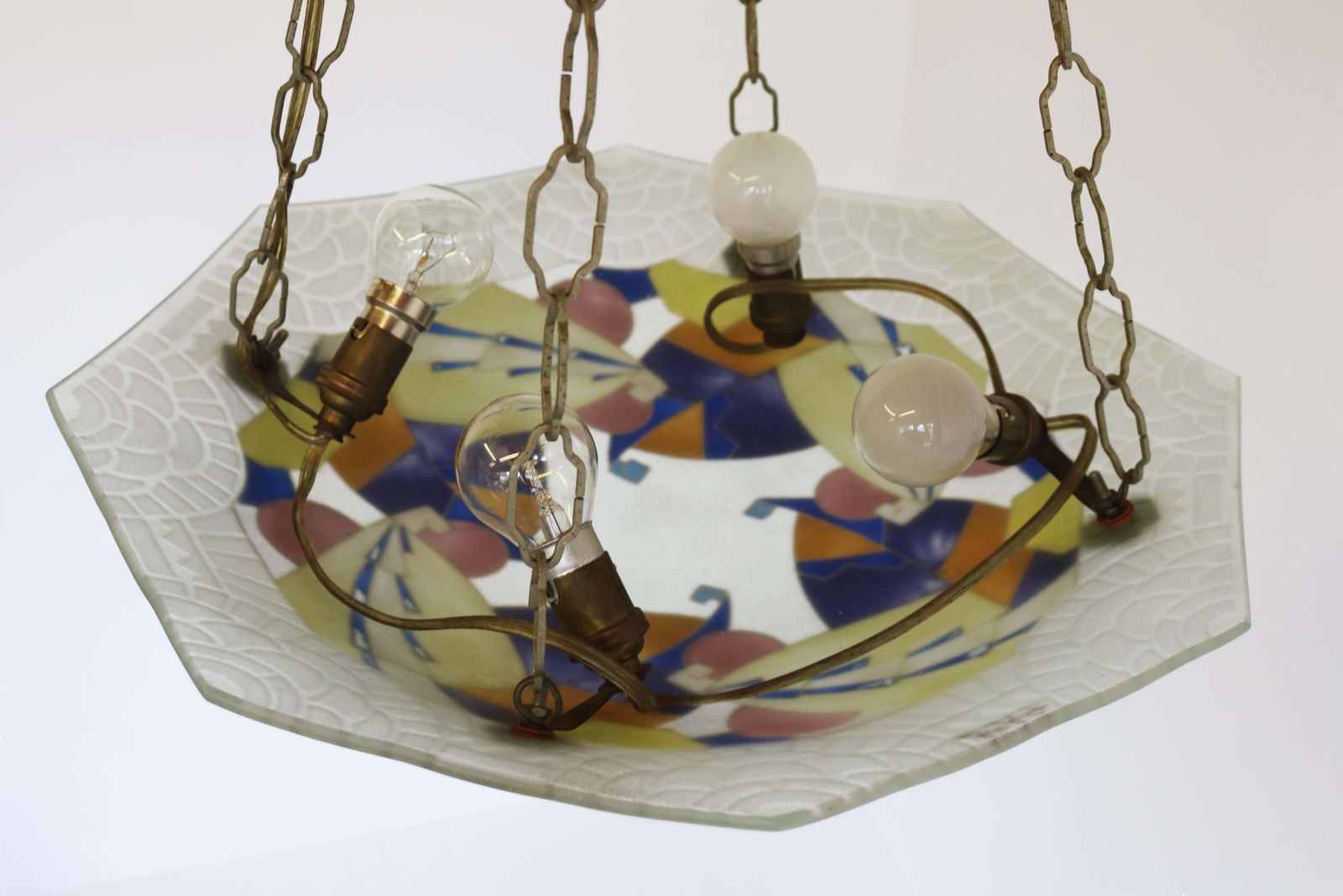 Verlichting Art Deco Hanglamp Van Loys Lucha – Frans Antiek Geometrisch Emailwerk, 1930 photo