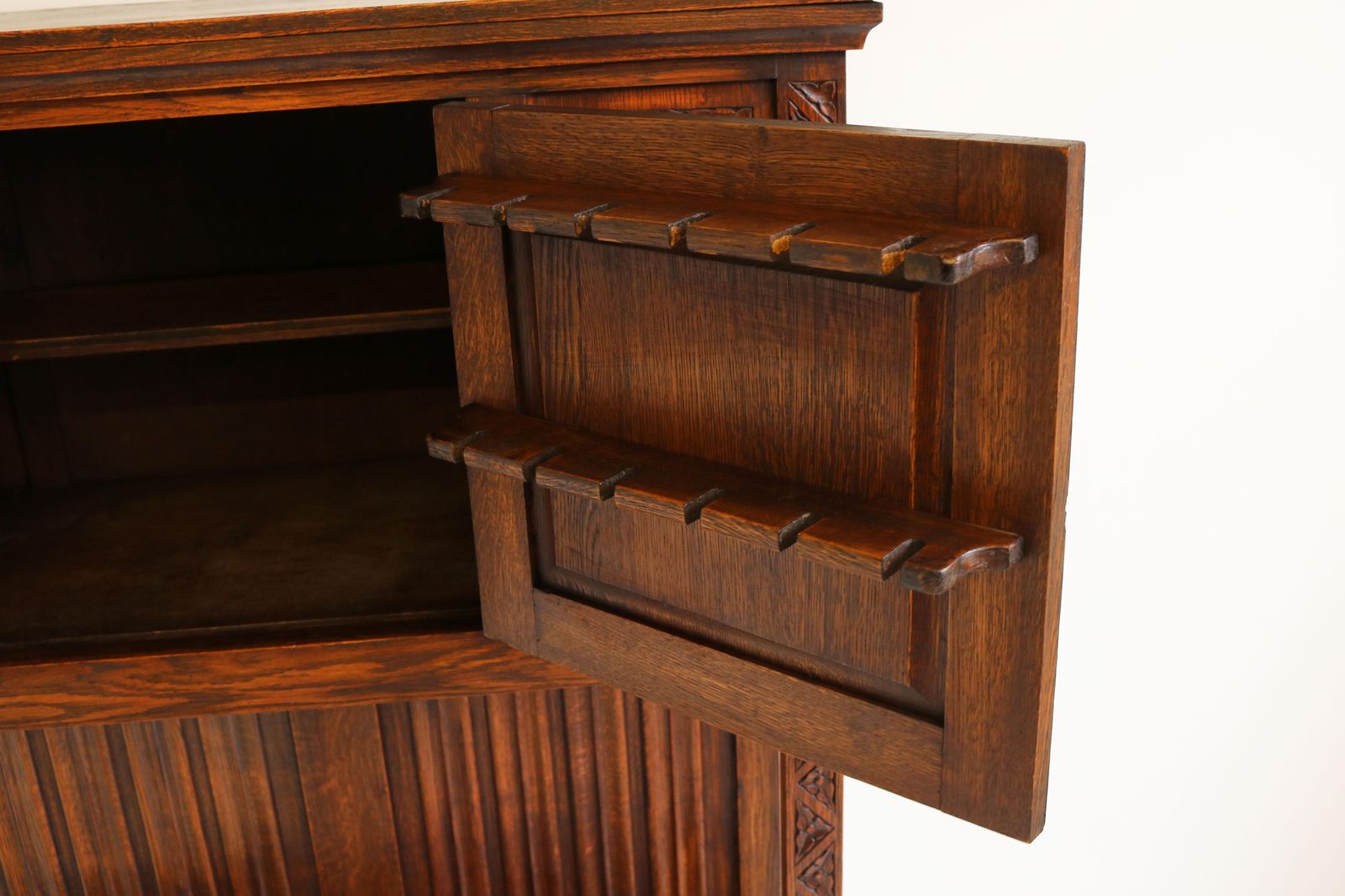 Antique Gothic Revival Oak Carved Dry Bar / Drinks Cabinet Church Windows Arches photo vintage