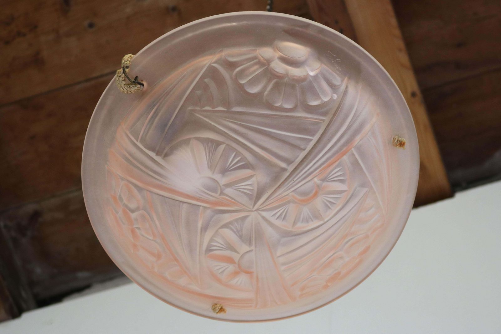 French Art Deco Chandelier Signed By Degue Pink Glass Lamp 1930 Antique France photo Lighting