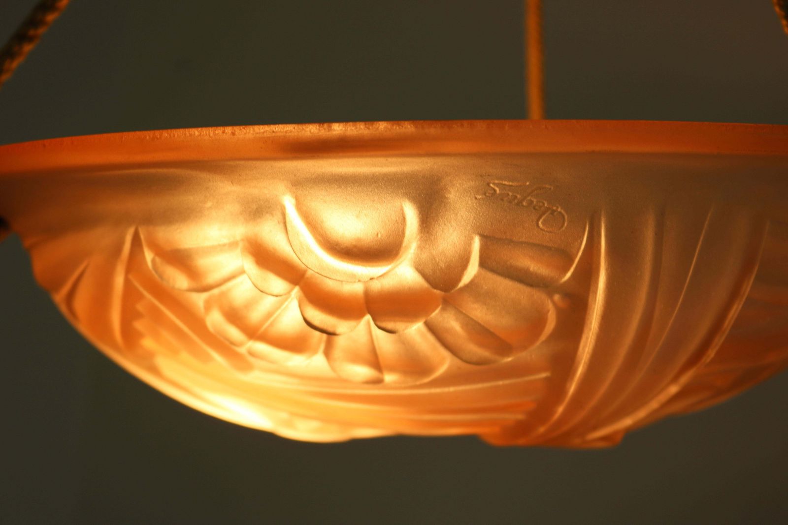 French Art Deco Chandelier Signed By Degue Pink Glass Lamp 1930 Antique France photo buy