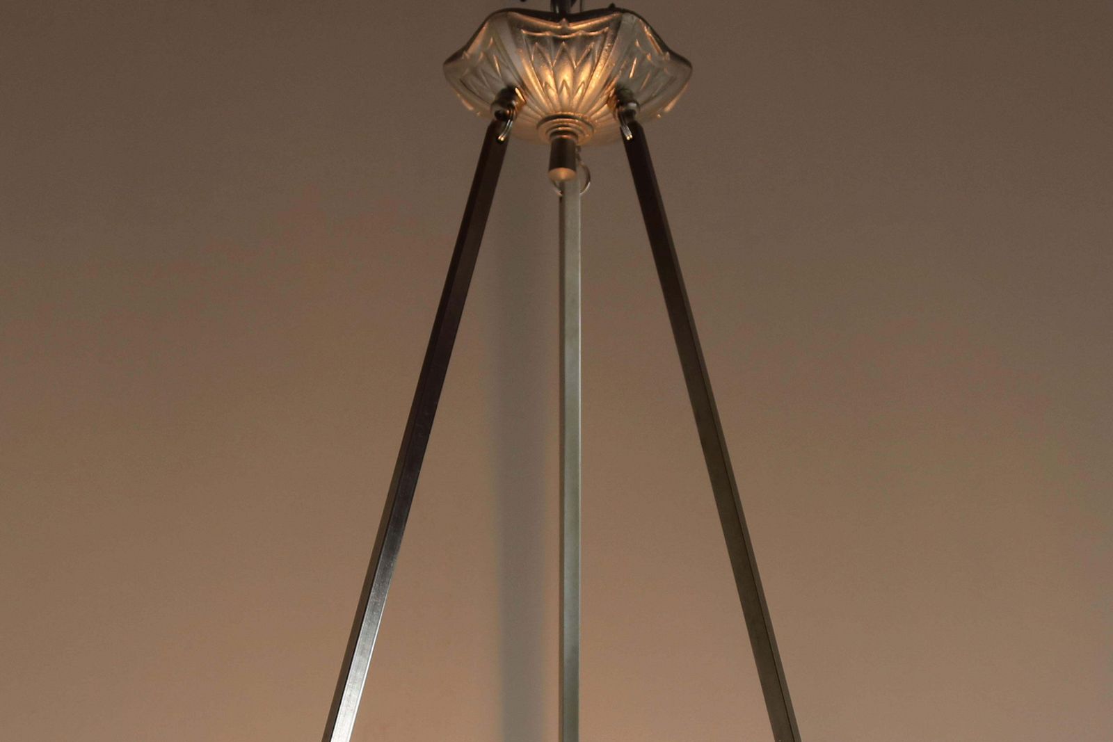 Lighting Antique French Art Deco Geometric Pendant Light By Jean Noverdy 1930 Chandelier photo