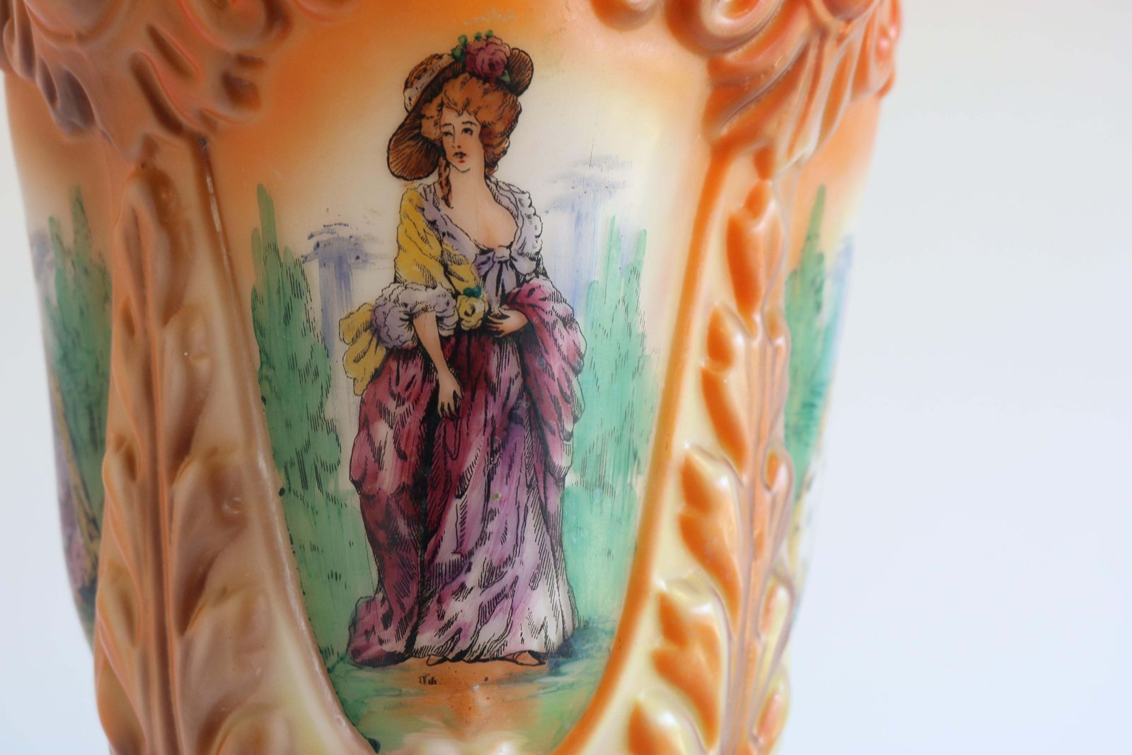 photo buy Antique French 1910 Hand Painted Opaline Victorian Pendant Light Renaissance