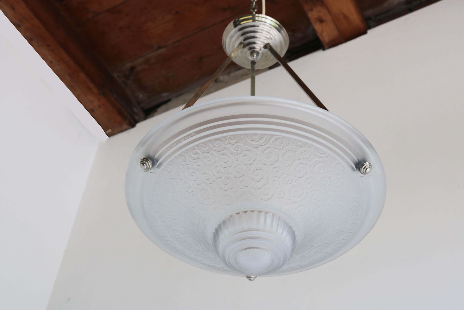 photo vinterior French Art Deco Chandelier By Muller Freres Luneville 1930 Pendant / Flush Mount