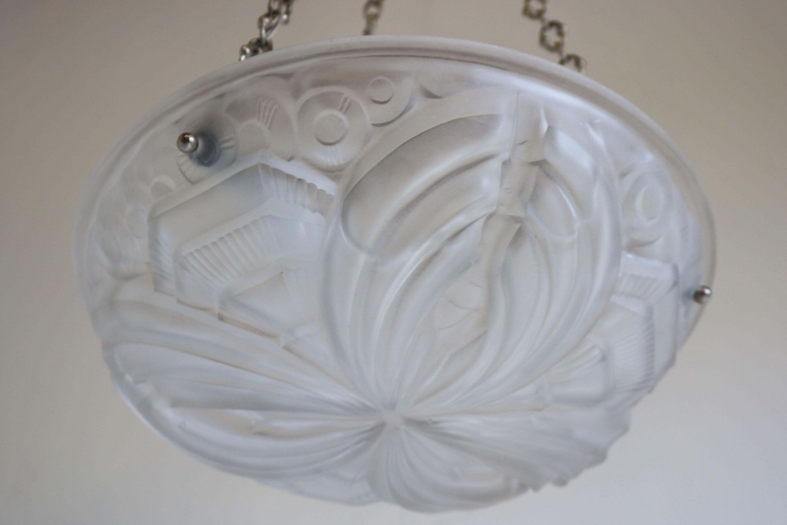 Witte Geometrische Art Deco Hanglamp, Frankrijk 1930, Toegeschreven Aan Henry Mouynet photo for sale