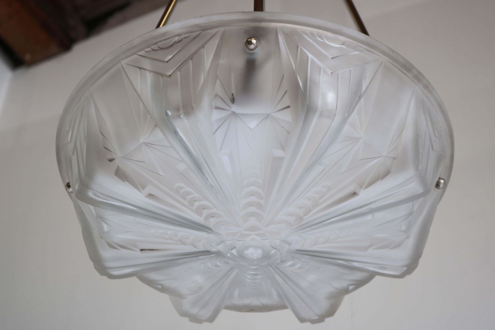 Verlichting Geometrische Art Deco Hanglamp / Kroonluchter, 1930, Frankrijk, Muller Frères Luneville photo