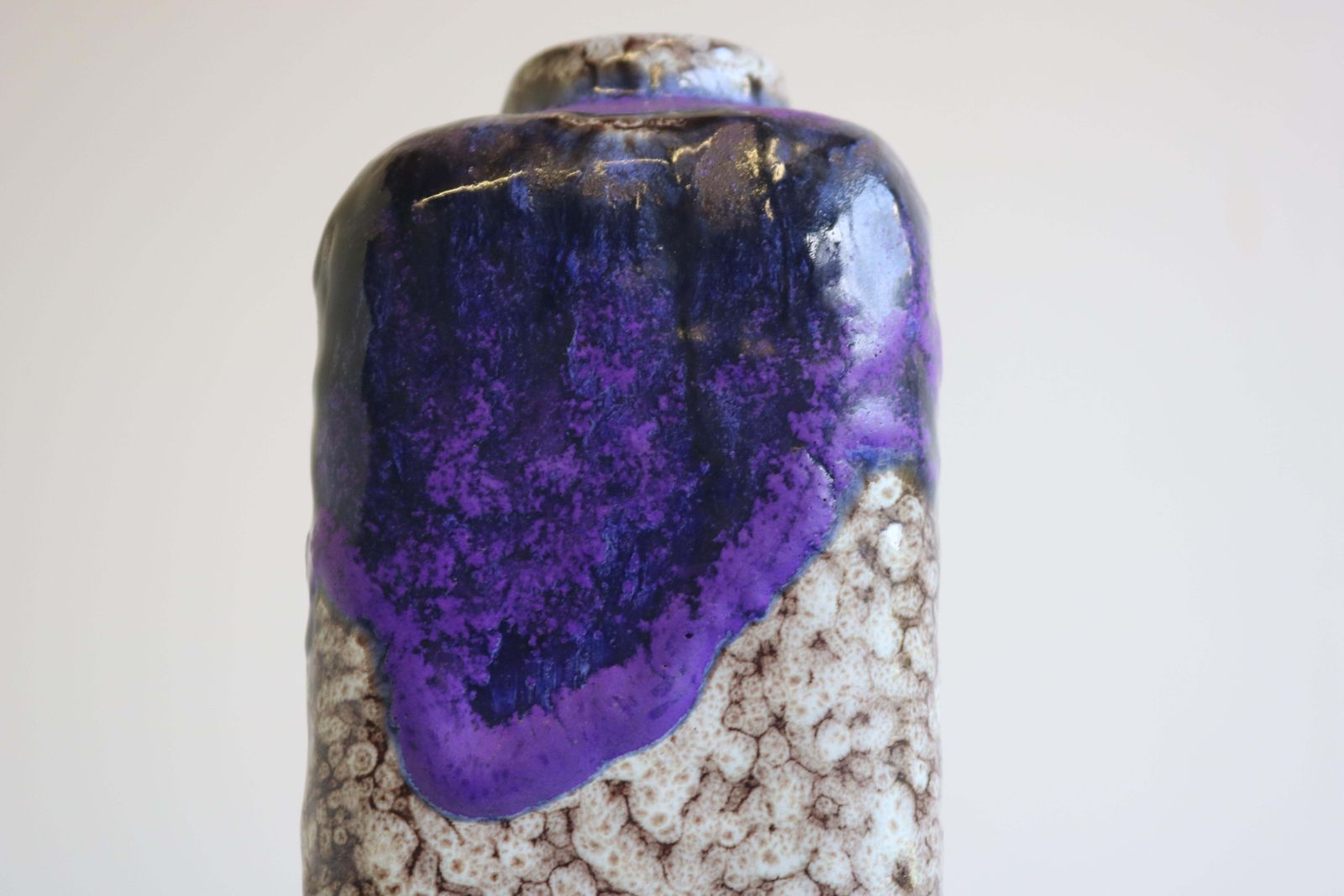 1970s Modernist Fat Lava Purple Black White Ceramic Square Vase By Marei Keramik photo vintage