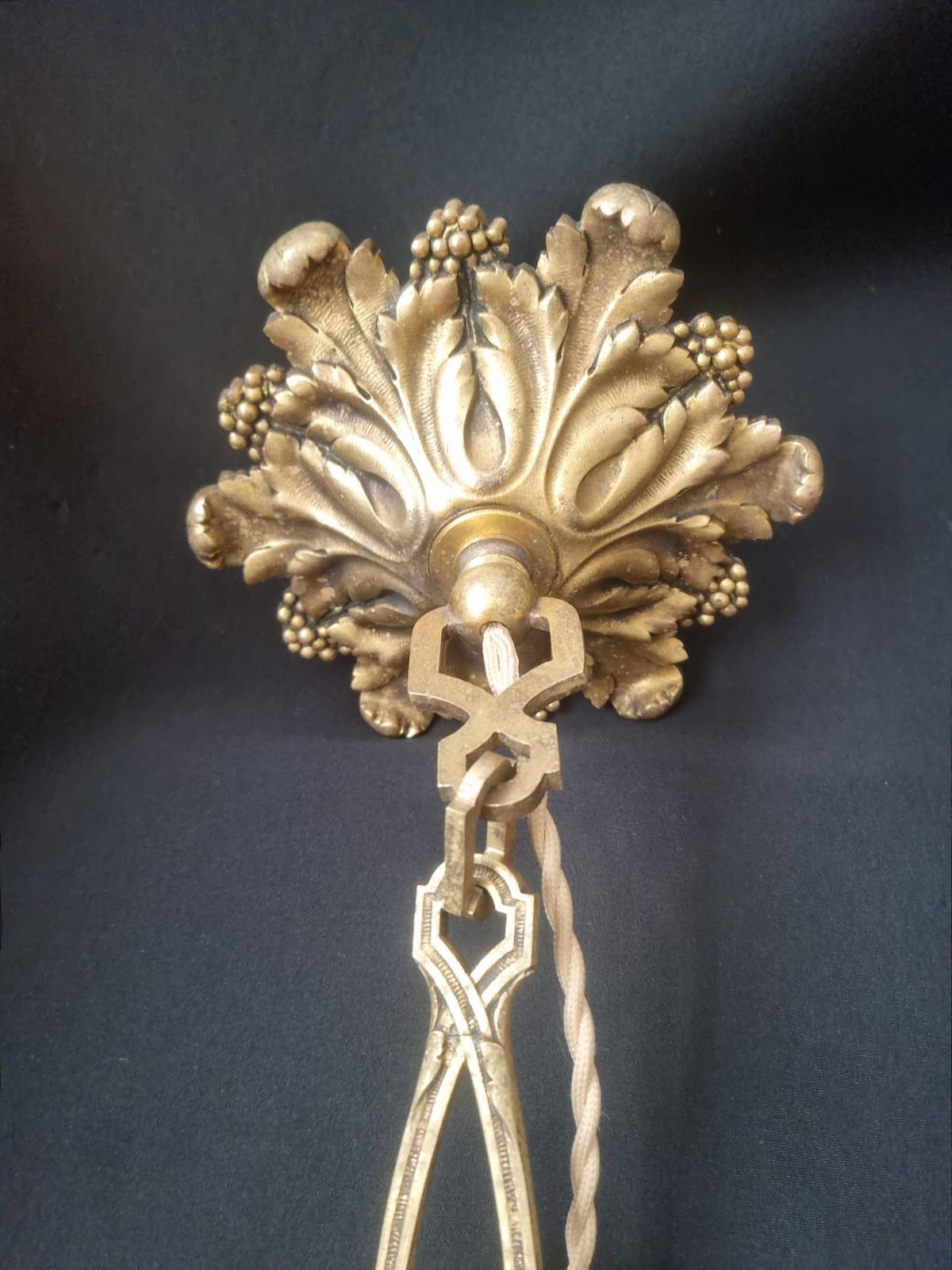 photo buy Large Antique French Art Nouveau Pedant Light 1910 Floral Glass Light Chandelier