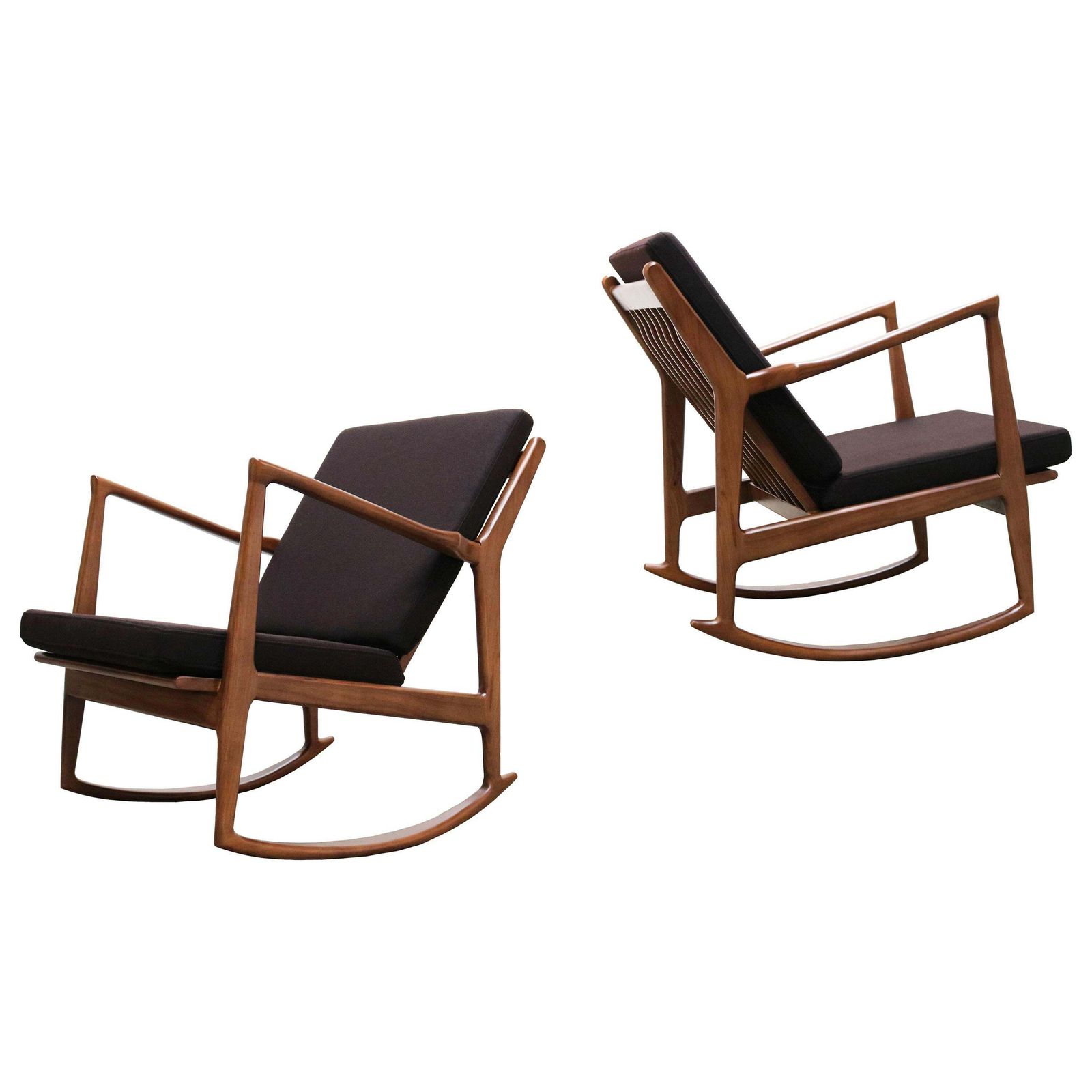 1 Of 2 Danish Design Style 1950 New Modern Rocking Chair Walnut Brown Cashmere