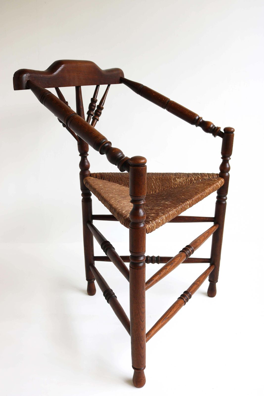 Antique Edwardian Style Triangular Corner Chair Rush Seat Knitting Armchair 1900 photo 1445.0