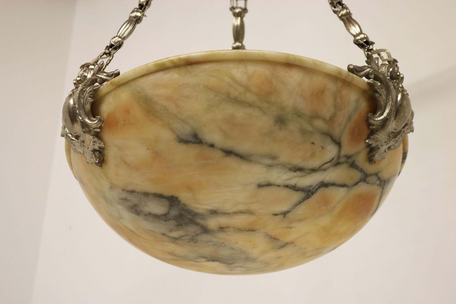 photo buy Neoklassieke Alabasten Hanglamp / Kroonluchter Zilver Brons Renaissance Revival