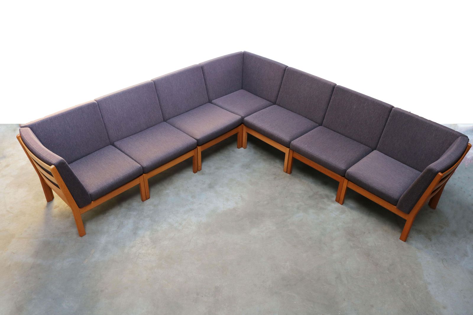 Large Modular Sofa Ge 280 By Hans J. Wegner For Getama Oak Blue Grey photo for sale