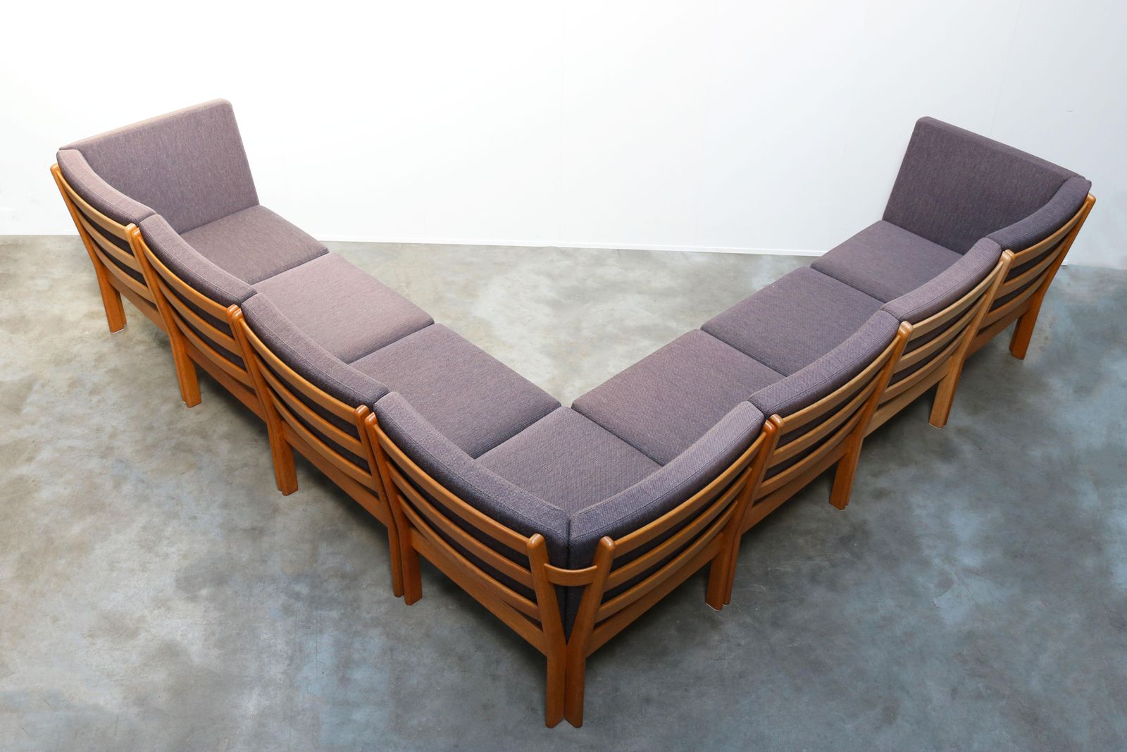 Large Modular Sofa Ge 280 By Hans J. Wegner For Getama Oak Blue Grey photo Furniture