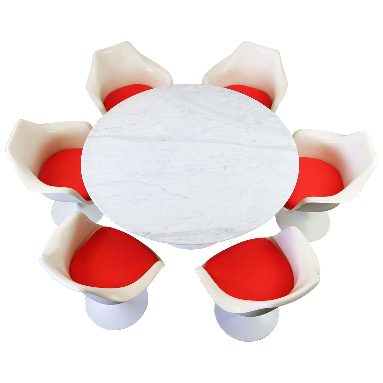 Knoll Tulip Eetkamerset Van Eero Saarinen, Jaren 1960 – Grote Marmeren Tafel Met Fauteuils