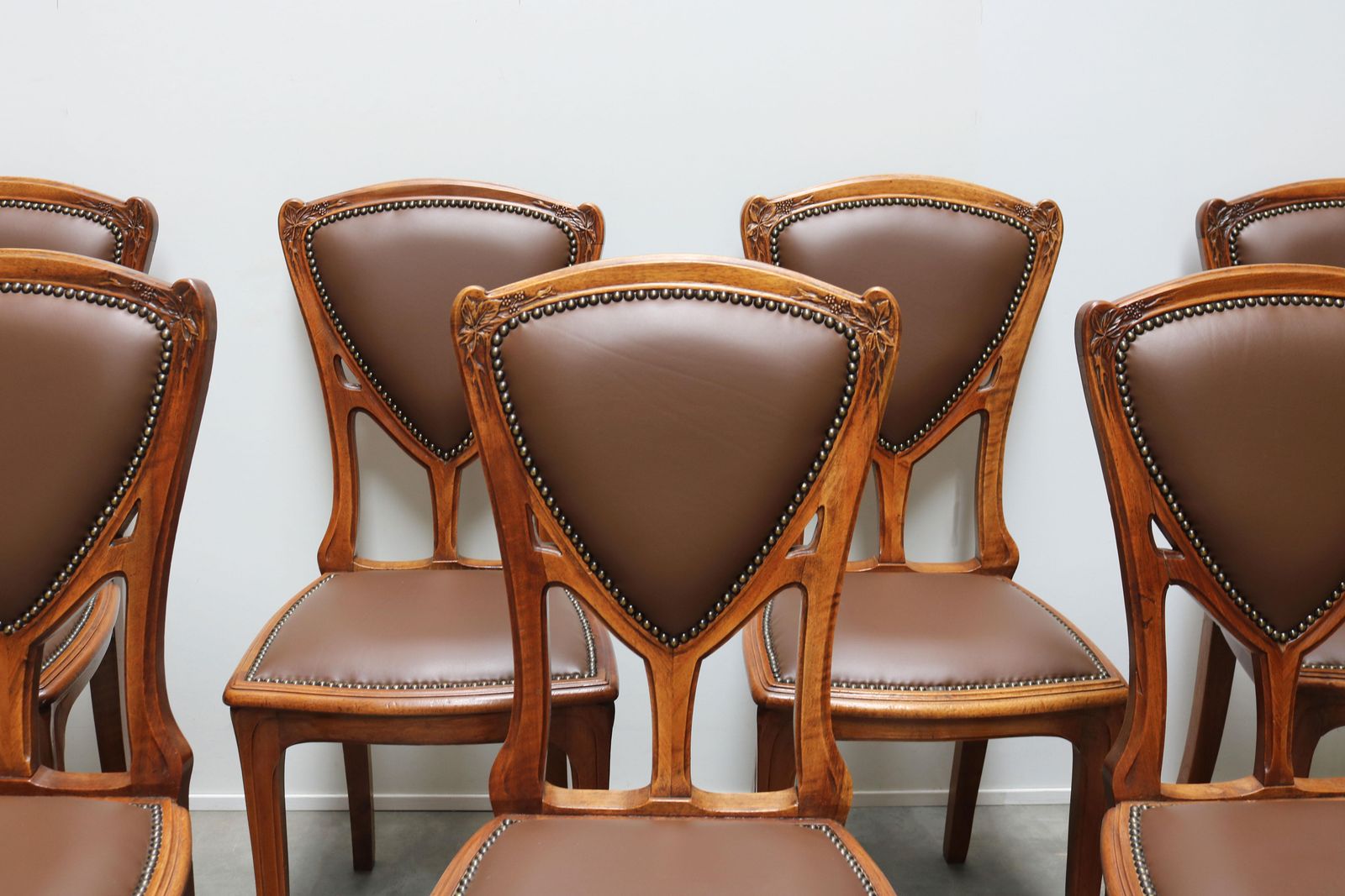 Antique French Art Nouveau Dining Room Set By Eugène Vallin 1903 Table Chairs photo for sale