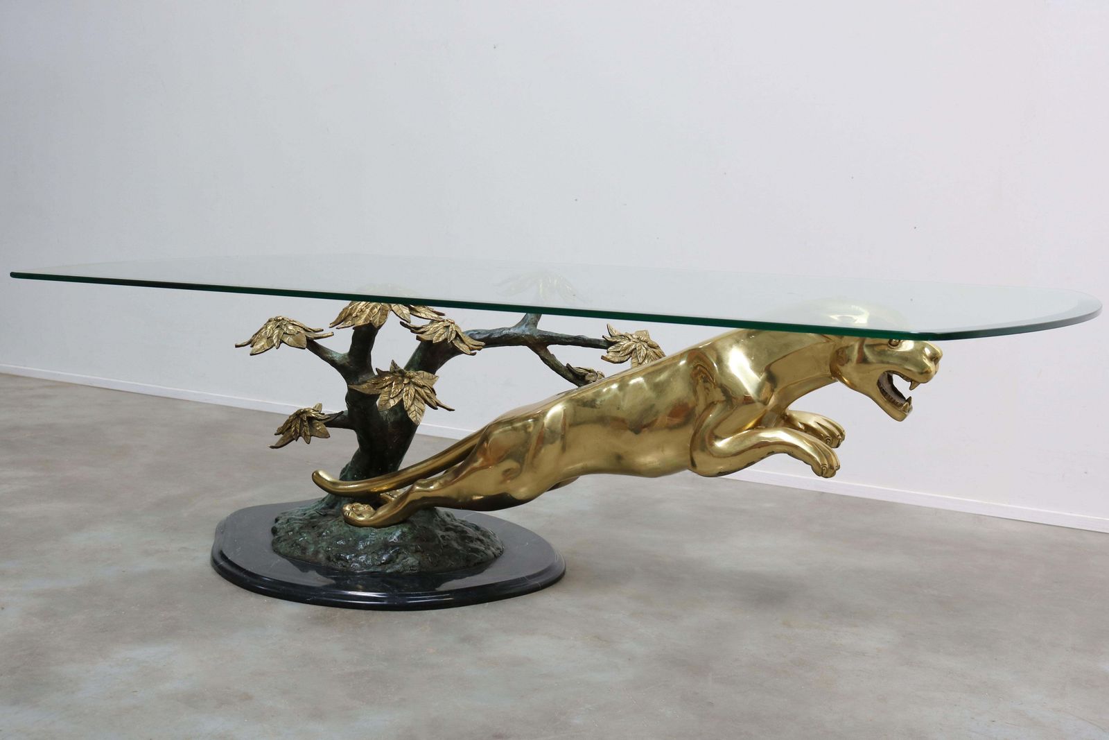 Rare Hollywood Regency Coffee Table / Center Leaping Panther 1960 Maison Jansen photo 4848.0