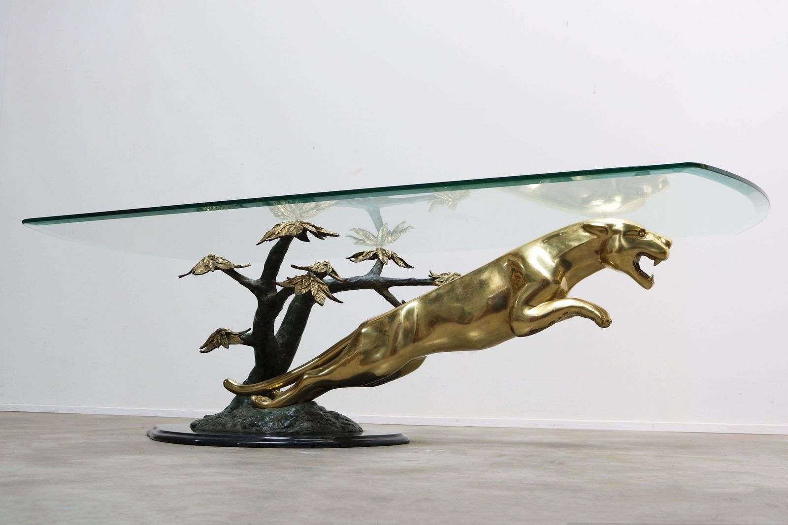 4848.0 Rare Hollywood Regency Coffee Table / Center Leaping Panther 1960 Maison Jansen photo