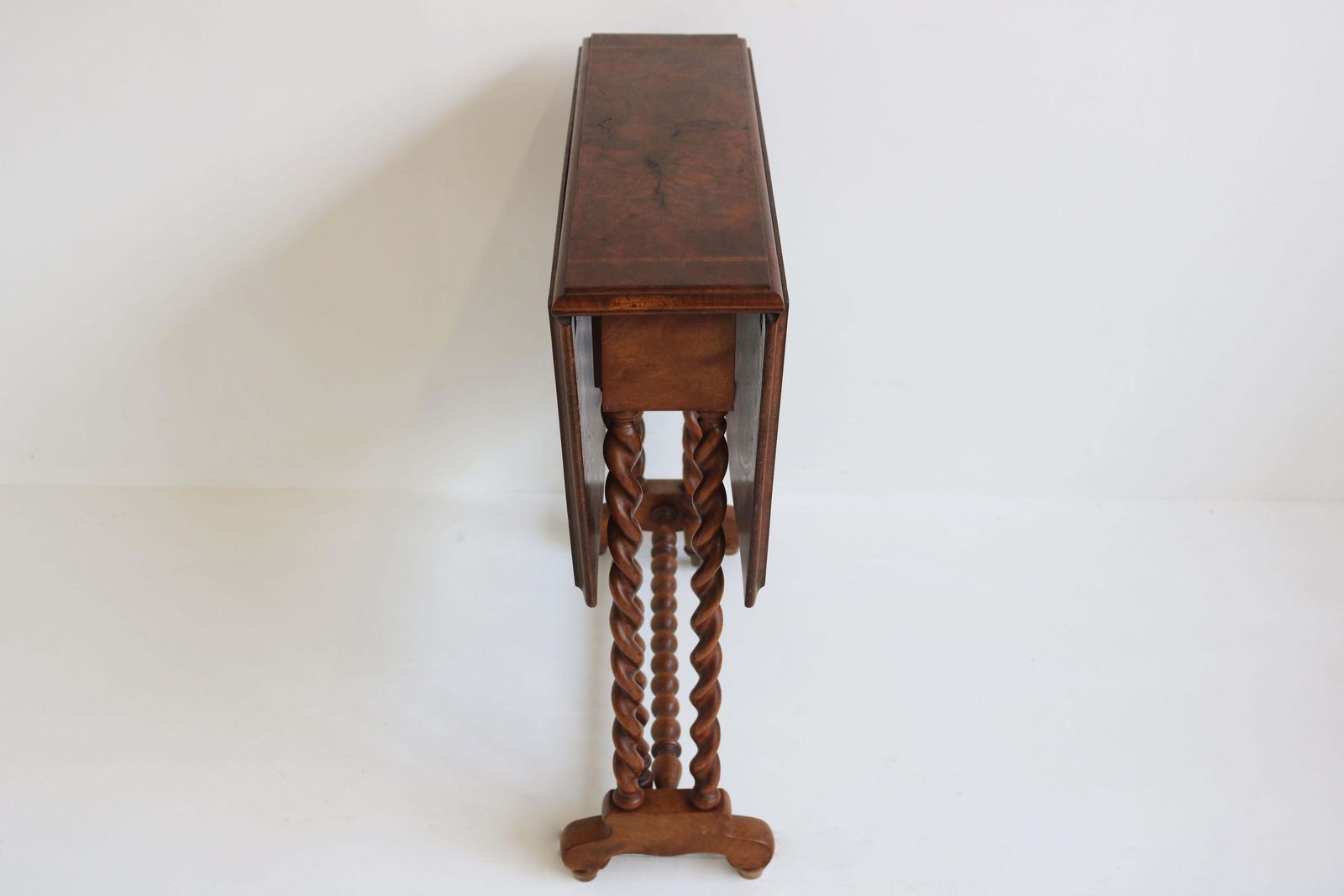 Antique English Barley Twist Foldable Table / Gate Leg Table 19th Century Burl photo vintage