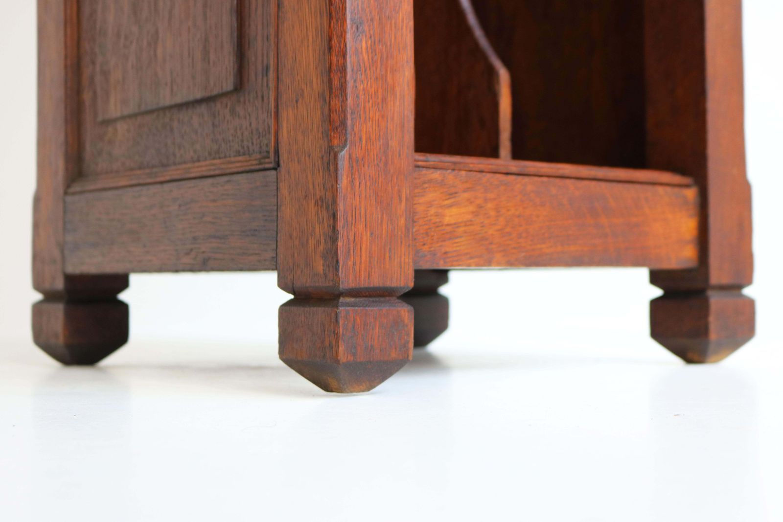 Antique French Art Deco Nightstand / Record Cabinet 1920 Solid Oak Marble Top photo for sale