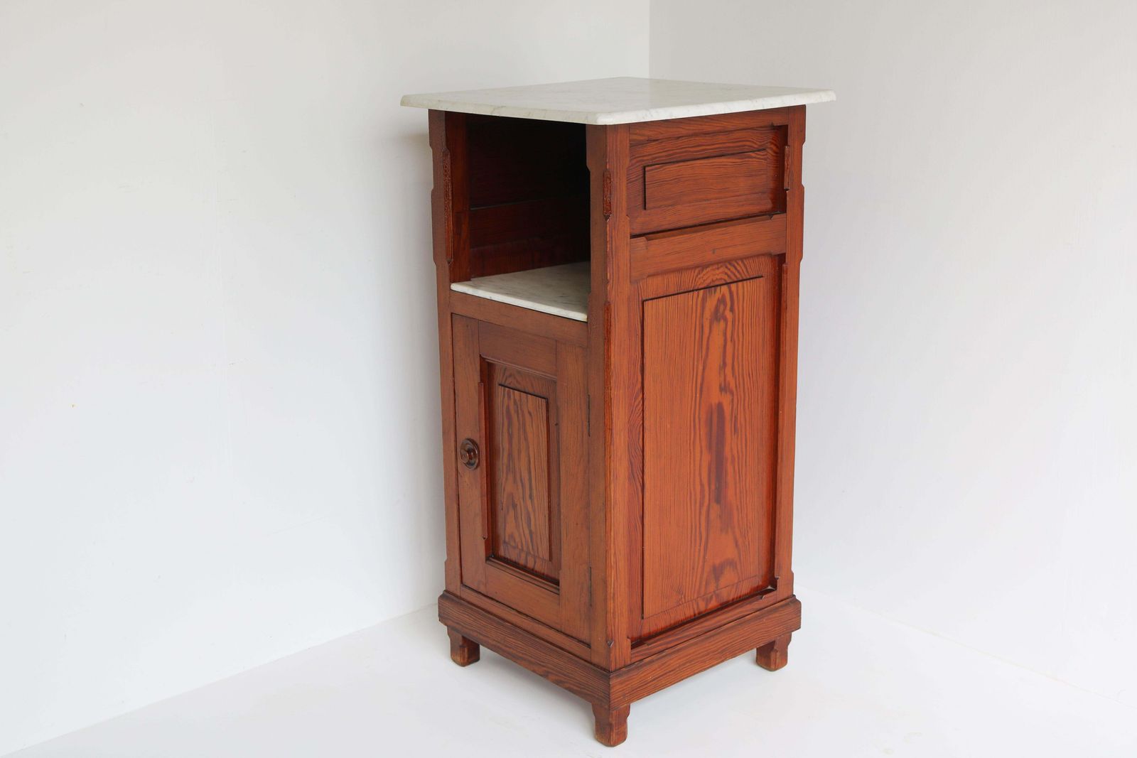 Antique 19th Century Night Stand / Cabinet Solid Pitchpine & Carrara Marble Tops photo vinterior