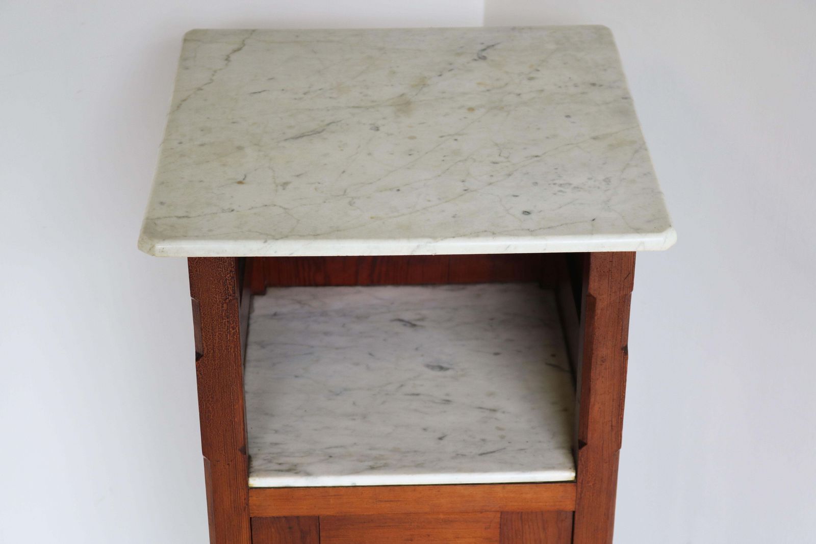 photo furniture Antique 19th Century Night Stand / Cabinet Solid Pitchpine & Carrara Marble Tops