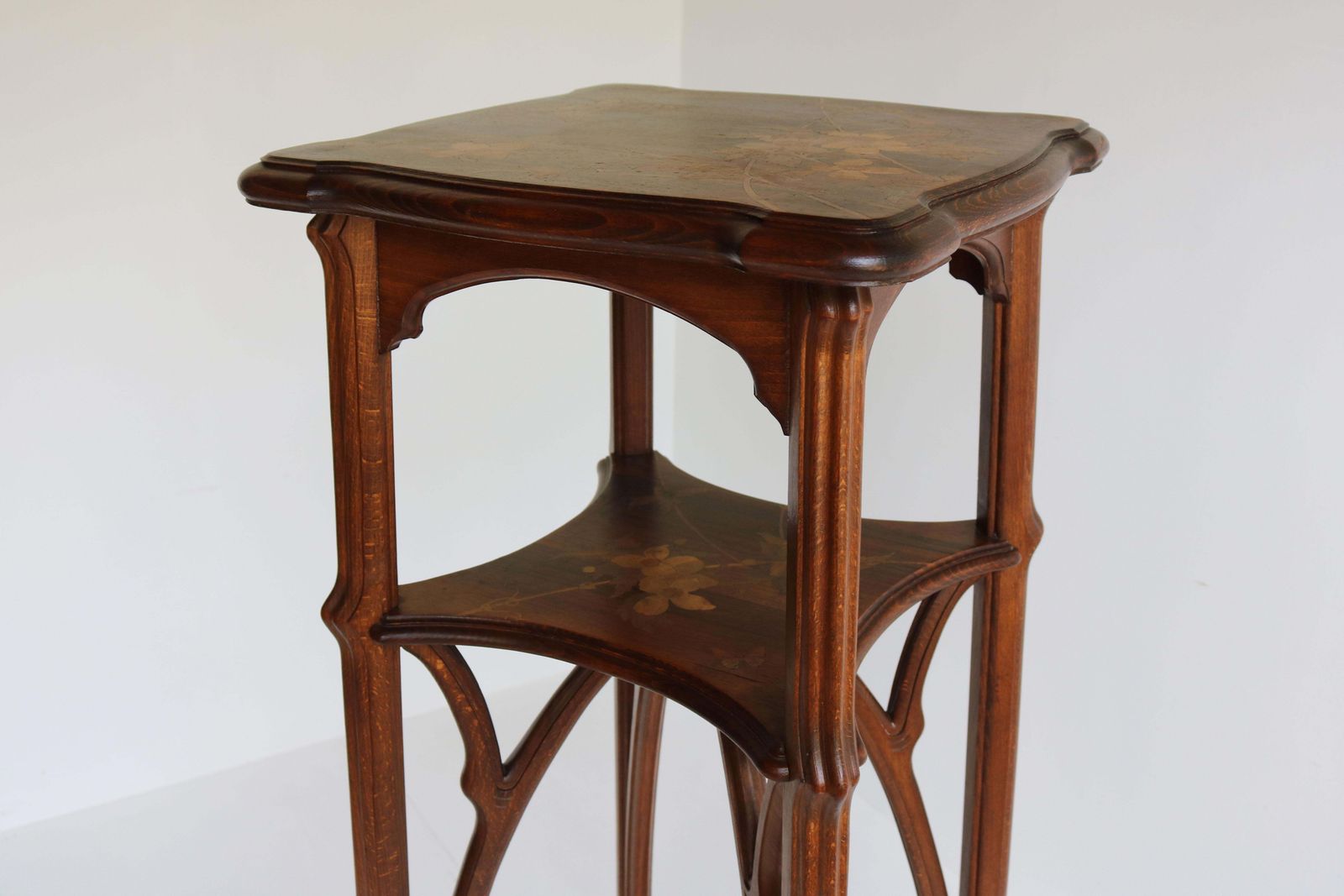 photo vintage Original Art Nouveau Pedestal By Emile Galle 1890 French Antique Inlaid Table