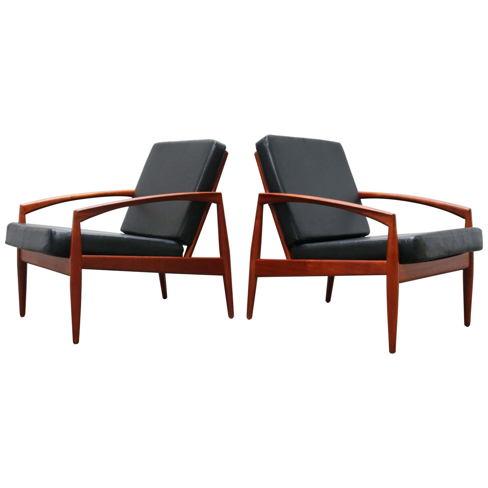 Pair Of Danish Design Paper Knife Lounge Chairs By Kai Kristiansen In Teak Black