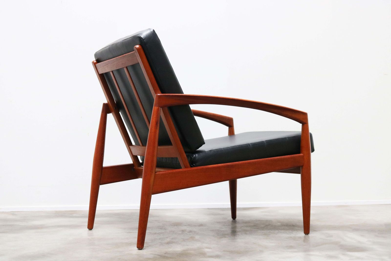 Pair Of Danish Design Paper Knife Lounge Chairs By Kai Kristiansen In Teak Black photo for sale