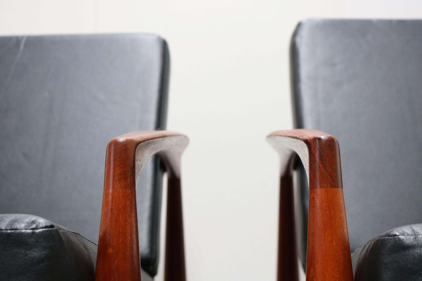 photo for sale Pair Of Danish Design Paper Knife Lounge Chairs By Kai Kristiansen In Teak Black