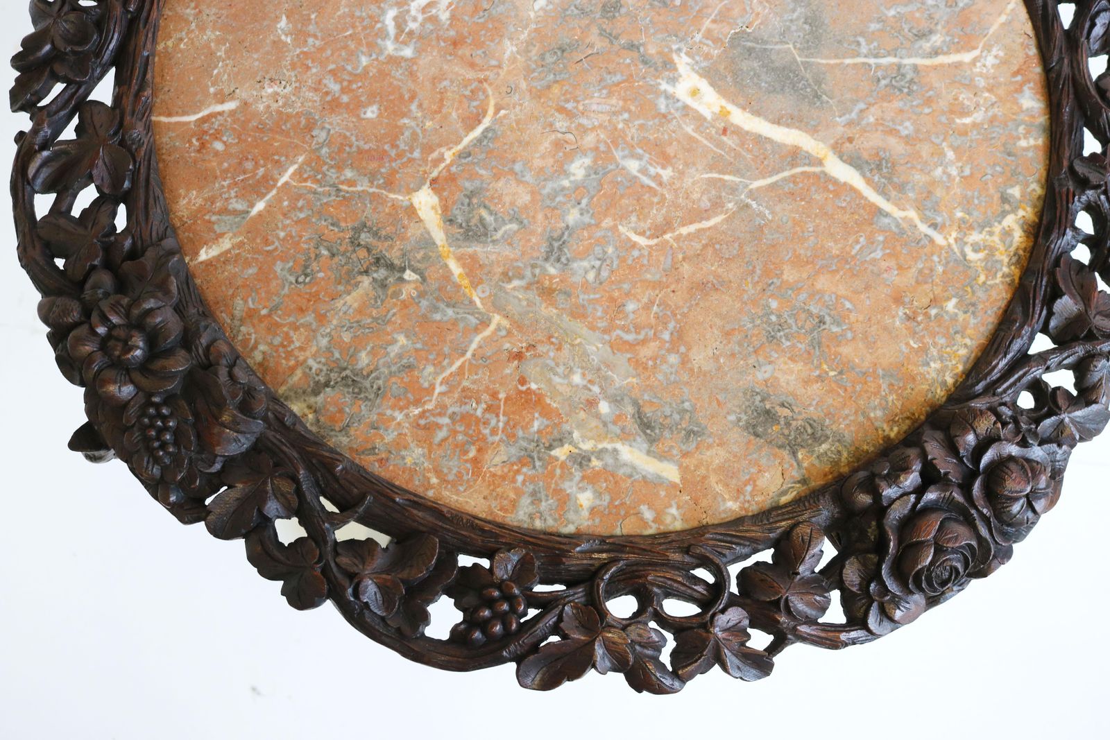 Antique Black Forest 19th Century Side / End Table Hunt Carved Oak & Marble Top photo Furniture