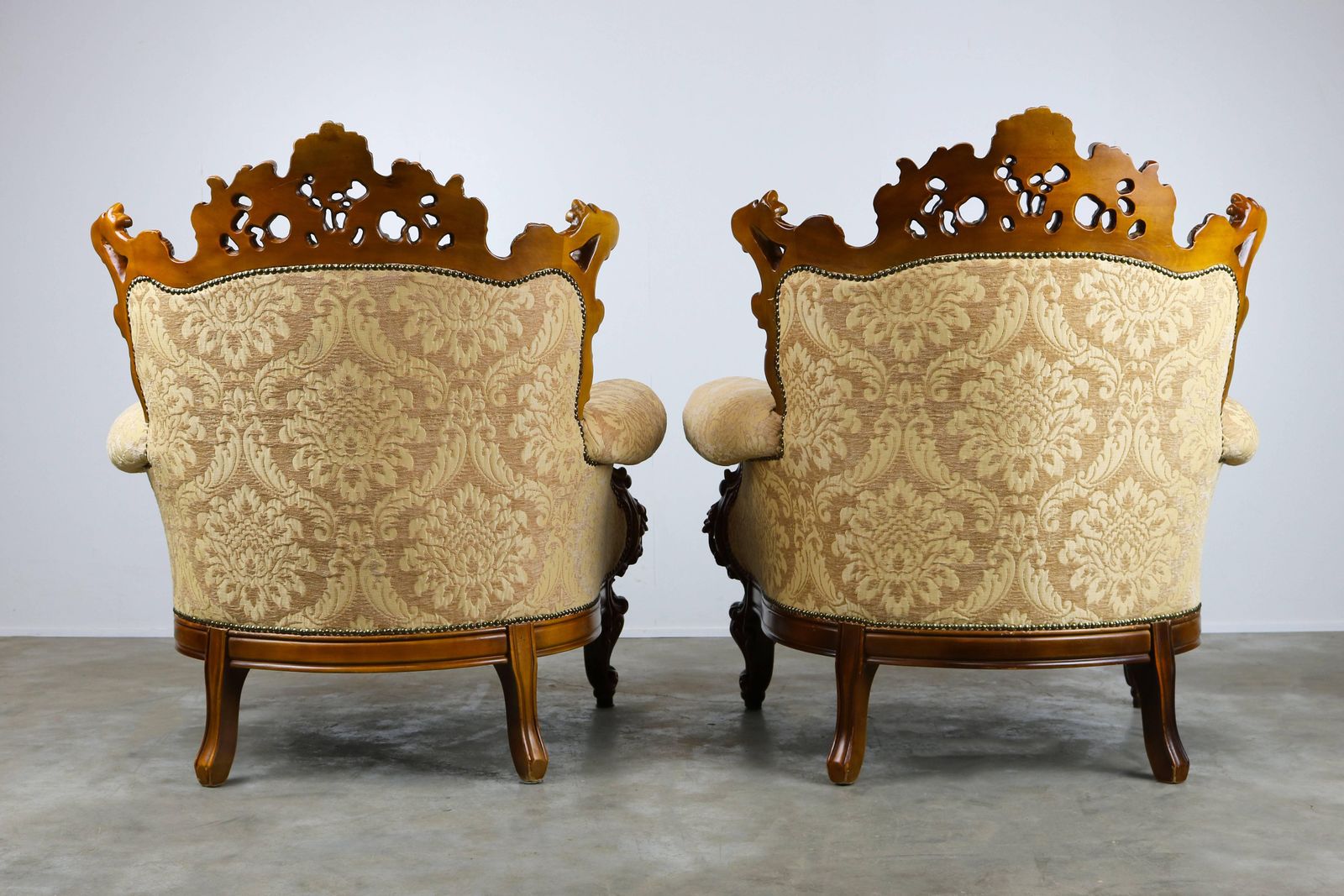 Luxurious Antique Italian Lounge Chairs In Rococo / Baroque Style Brown Beige photo vinterior
