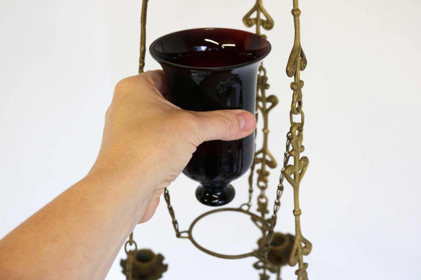 photo vinterior God Lamp / Church Chandelier Brass Early 20th Century Sanctuary Lamp Art Nouveau