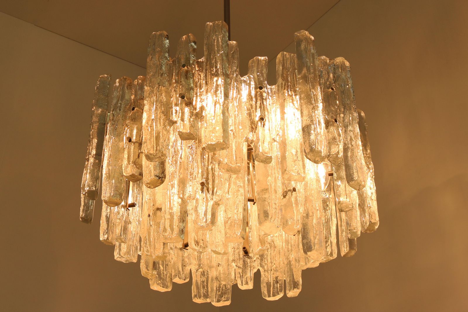 Large Mid Century Modern Chandelier Ice Glass From J.T. Kalmar 18 Lights Austria photo for sale